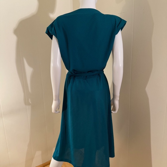 80s Turquoise Textured Boat Neck Short Sleeved A-Line Dress - Picture 3 of 7